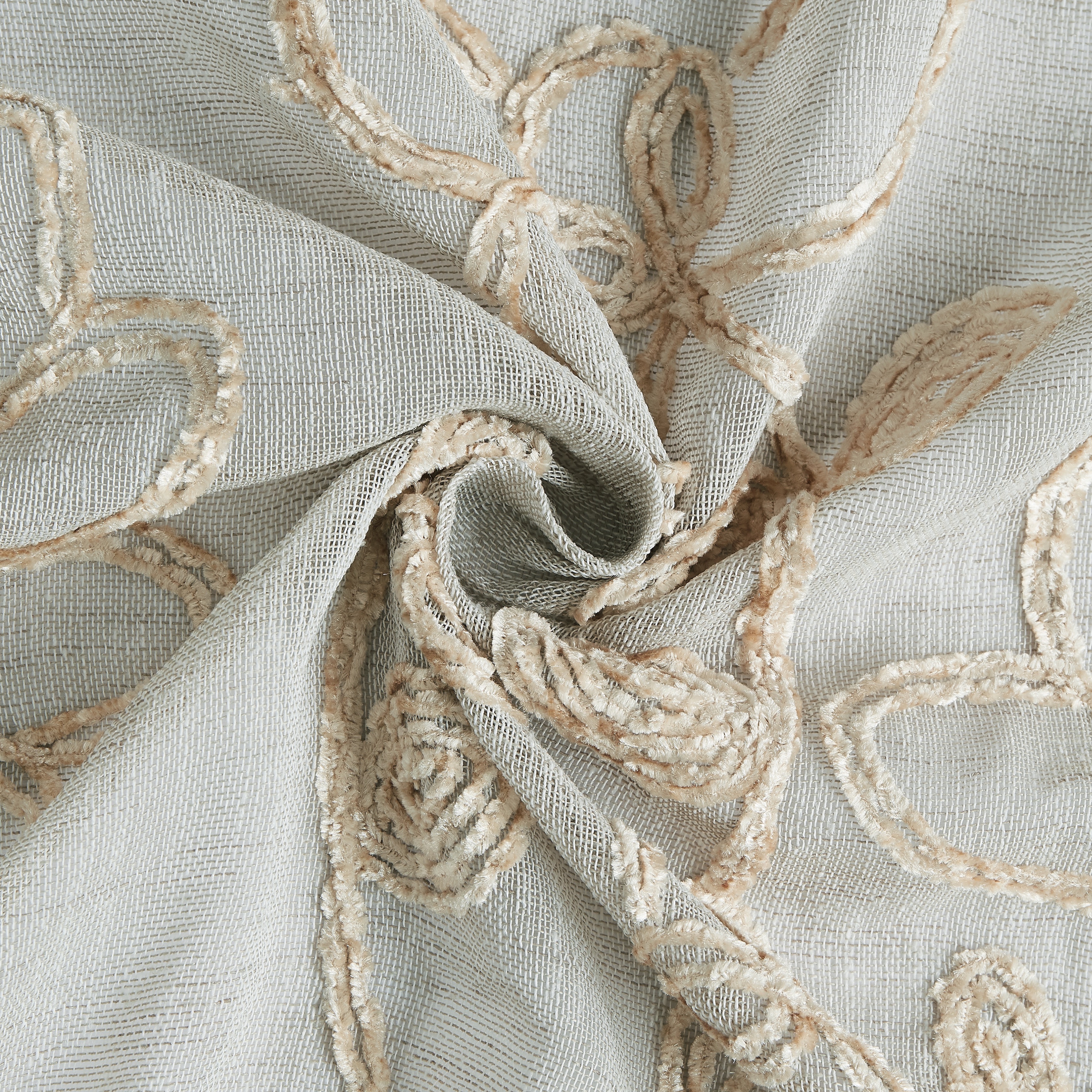 Dainty Home Rita 3D Floral Chenille Embroidered Solid Sheer Linen Look 76" x 84" Window Curtain Panel Pair in Linen