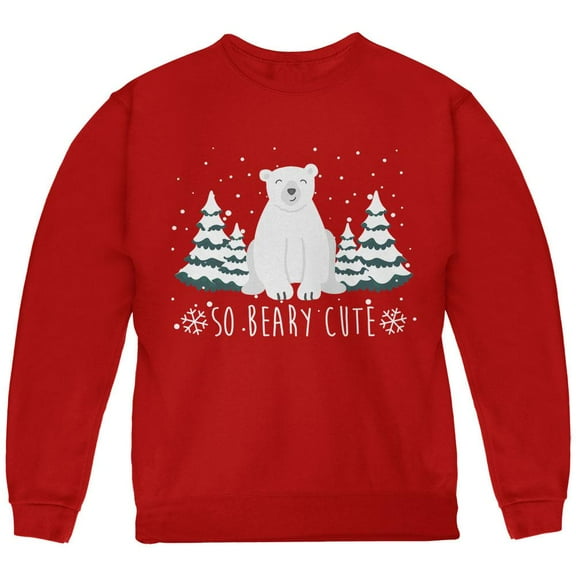 Winter So Beary Very Cute Polar Bear Pun Youth Sweatshirt Red YLG