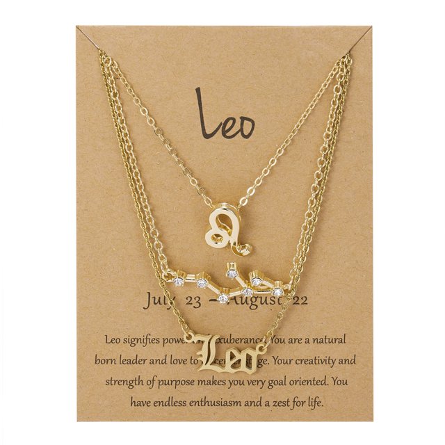 Twelve Constellations Gold Clavicle Necklace Set with Paper Card for Women Friendship Pendant