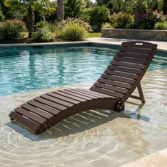 WestinTrends Outdoor HDPE In-Pool Patio Chaise Lounge Chair With Wheels, Dark Brown