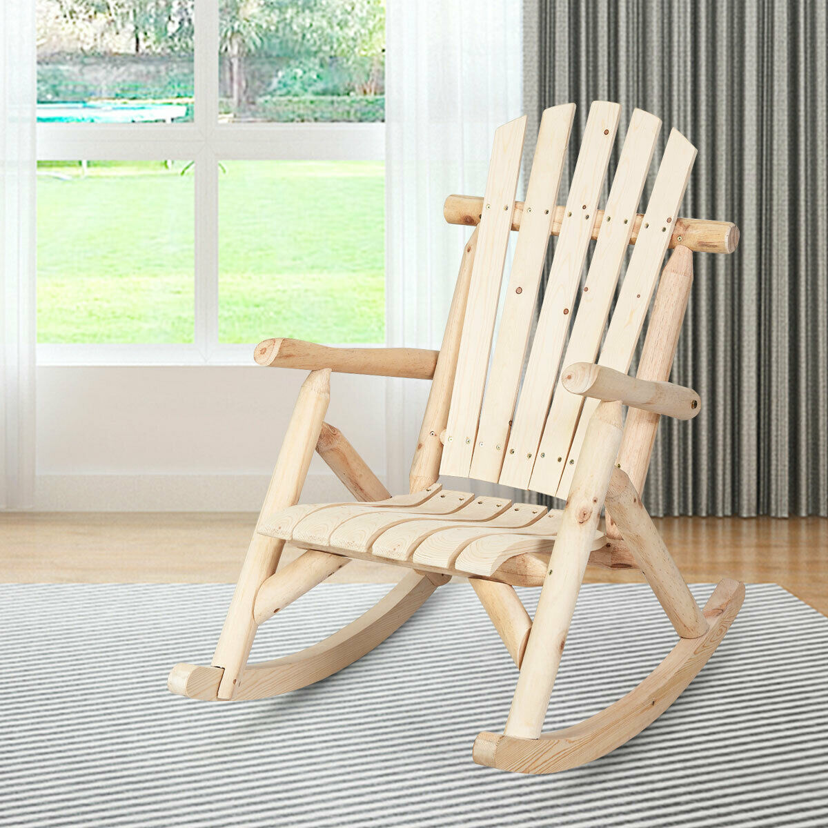 Costway Log Rocking Chair Wood Single Porch Rocker Lounge Patio Deck Furniture Natural - image 4 of 10