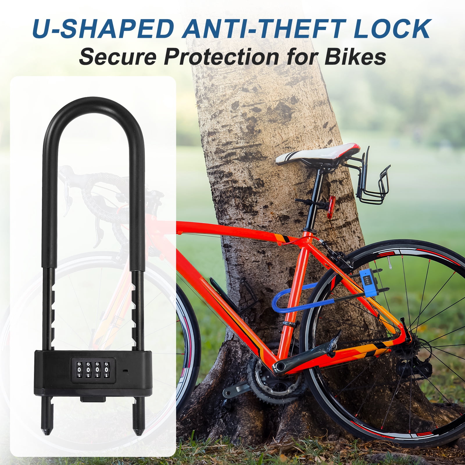 Uxcell 4 Digit Combination Padlock, Long Shackle Padlock - [6.42" - 10.24", Black], U-Shape Adjustable Shackle Lock for Bicycles Electric Bikes Mountain Bikes Glass Doors Gates