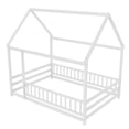 thumbnail image 6 of Leumius Full Size Floor Bed with House Roof Frame, Fence Guardrails Montessori Floor Bed for Boys Girls White, 6 of 7