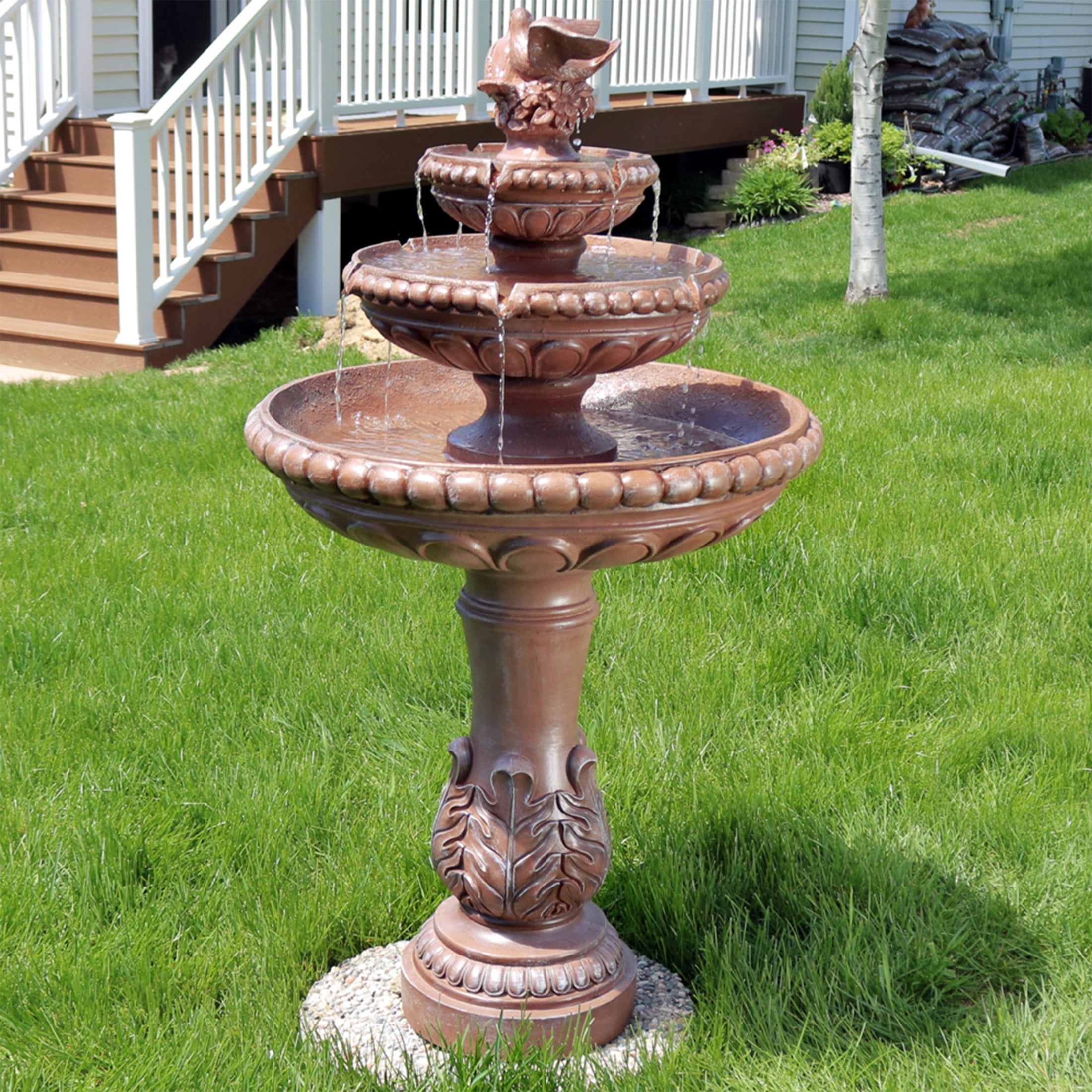 Sunnydaze Dove Pair Traditional Resin 3-Tier Outdoor Water Fountain