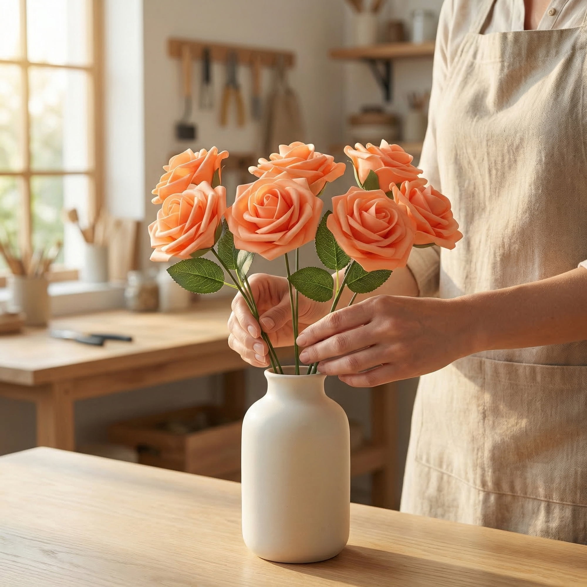 Unique Bargains Artificial Detachable Rose Silk Flower Orange 7.1"