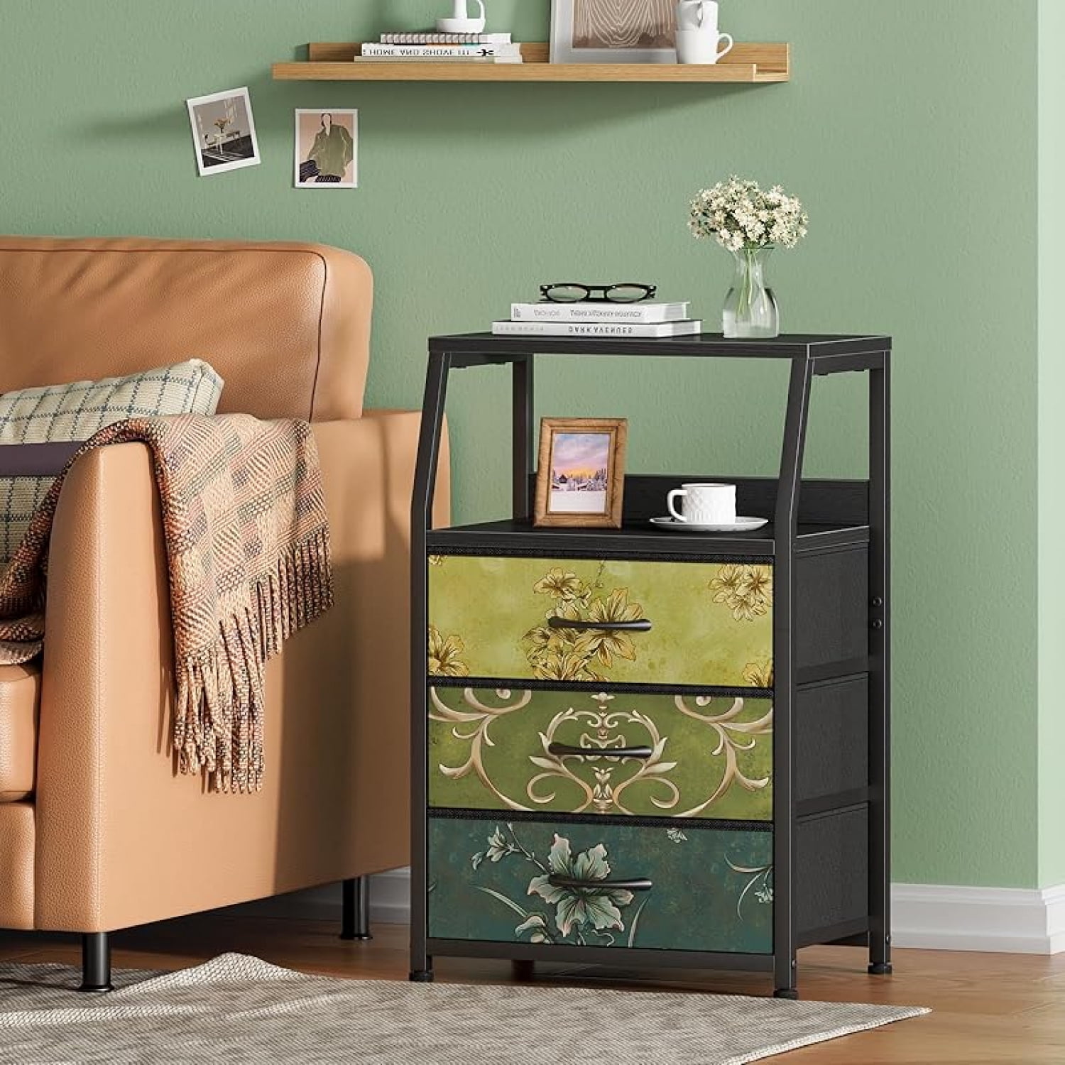 Tall 5 Drawers Dresser, Vertical Storage Tower for Bedroom, Hallway, Entryway, Nursery, Closet Organizer, Nightstand Bedside Table Furniture, Sturdy Steel Frame, Wood Top