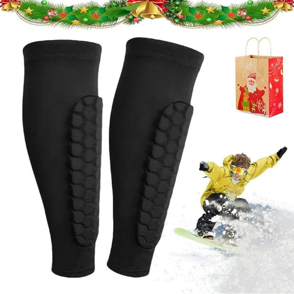 Ski Shin Guards Gel, Calf Compression Sleeve with Honeycomb Pads, Breathable Elastic Anti-Collision Leggings for Skiing, Soccer Shin Guards Shin Pads for Kids Youth Adult