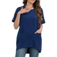 thumbnail image 2 of TODOZO T Shirts for Women Loose Fit Casual Lightweight Soft Basic Tees Womens Summer Tops Ladies' Fashionable and Casual Loose Oversized Button Pocket Short Sleeved T Shirt Top Dark Blue L, 2 of 9