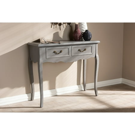 Baxton Studio Capucine Antique French Country Cottage Grey Finished Wood 2-Drawer Console Table