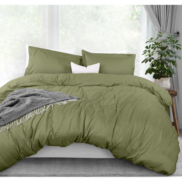 Juego de fundas de edredón Utopia Bedding Queen Size, 3 piezas, color oliva