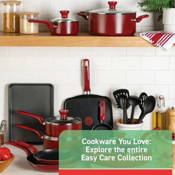 T-fal - daisy T-fal Easy Care Nonstick Cookware, 20-Piece Set, Red, with