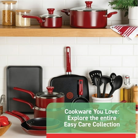 T-fal Easy Care 12-Piece Non-Stick Cookware Set, Pots and Pans, Red