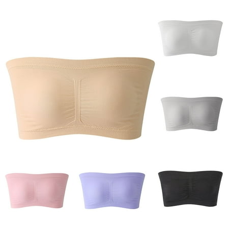 Mepaouo Strapless Bra for Women Seamless Padded Bandeau Bras Supportive Removable Pads Clear Tube Bra