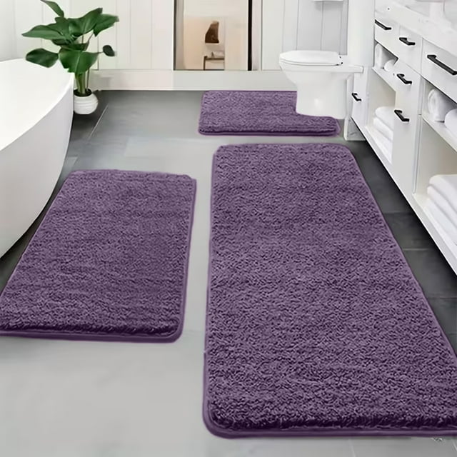 Uklsqma 3-Piece Memory Foam Bathroom Rug Set | Soft Non-Slip Absorbent Bath Mats | Velvet Fleece Material | Modern Style Bath, Laundry, Bedroom Floor Mats | Comfortable, Durable, Machine Washable