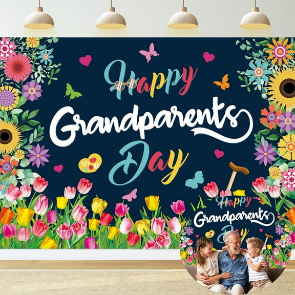Happy Grandparents Day Groovy Backdrop Flower Butterfly Best Grandparents Ever Background Grandma Grandpa Retirement Party Decorations Supplies Photo Props