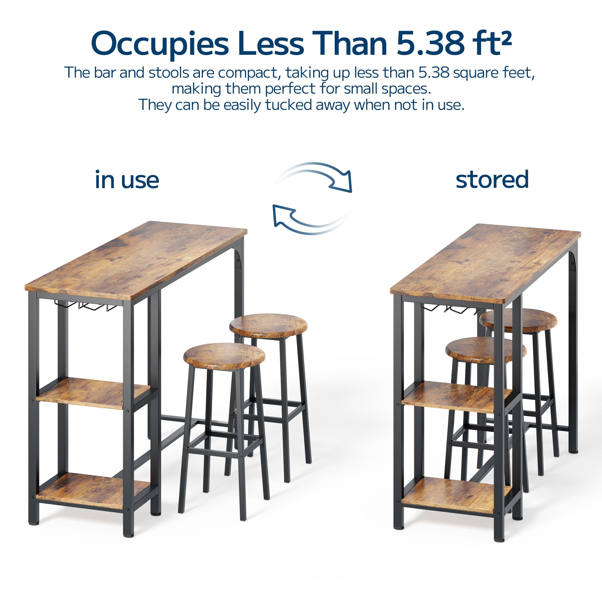 Asofer 3pcs Bar Table and Chairs Set, Kitchen Dining Table Set for 2, Industrial Bistro Set For Small Spaces, Apartment,Retro