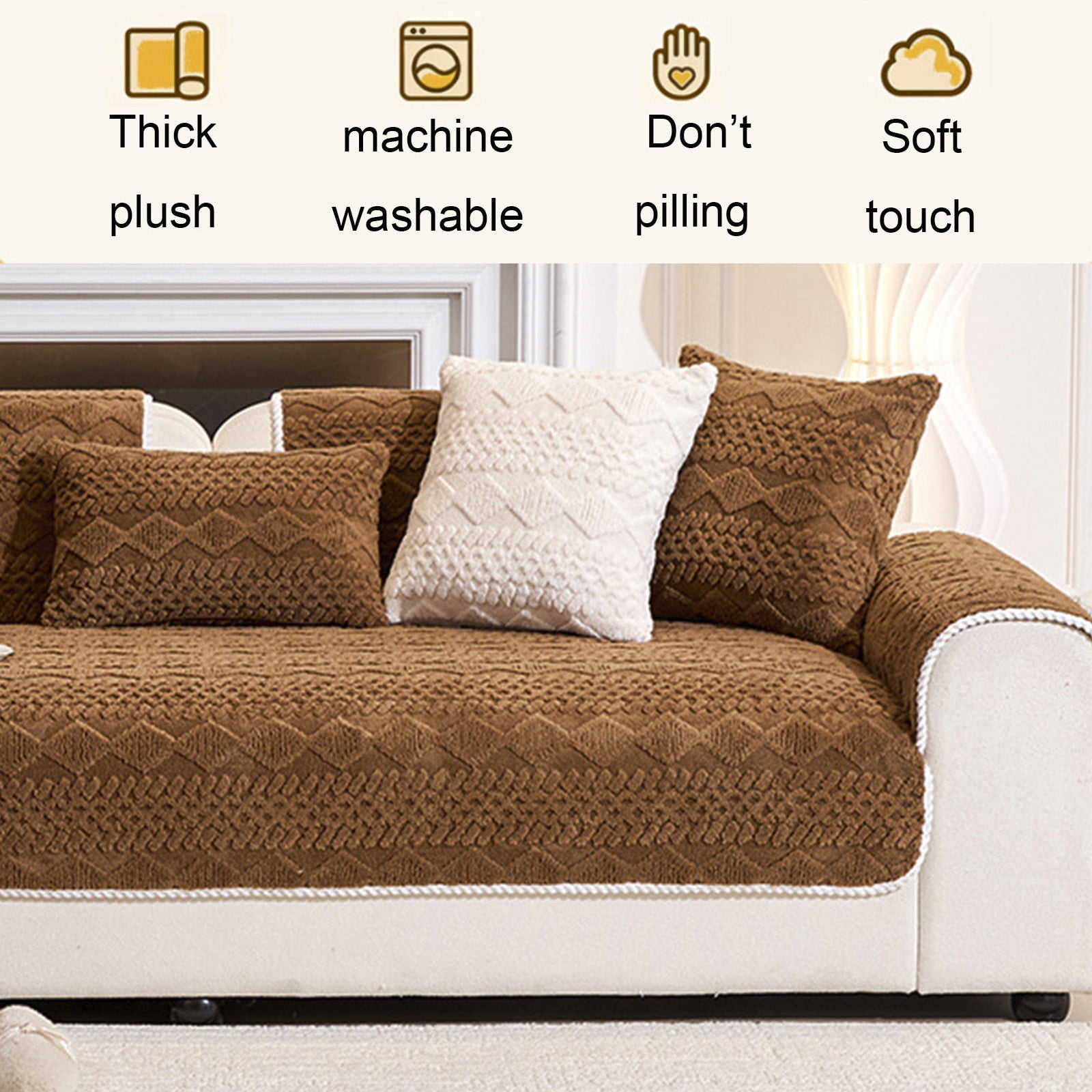 Sofa Cover Non Slip Plush Furniture Protector, Thick Soft Stretch Slipcover for Couch Seat Chair Home Decor, Washable Easy Care for Living Room Bedroom