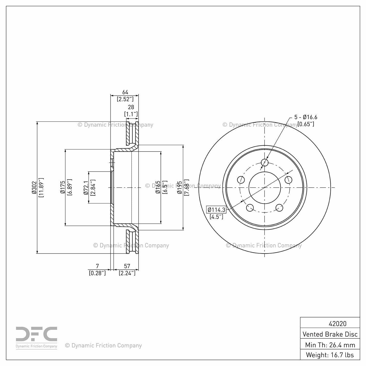 Front Dynamic Friction Company Disc Brake Rotor 600-42020 (1) For 2007-2011 Dodge Nitro, 2008-2012 Jeep Liberty