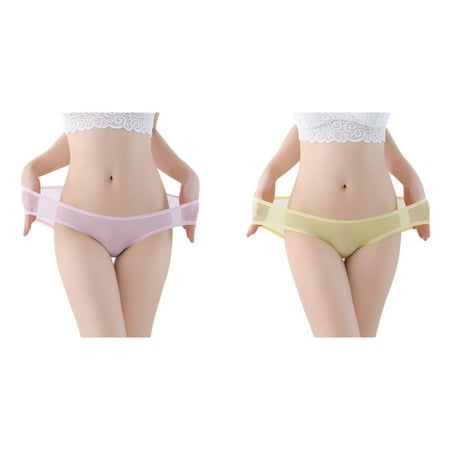 (2-Pack) Kcodviy Womens Low Waist Sheer Plus Size Silk Long Underwear Women Mesh Briefs Cute Seamless Women Underwear Plus Size Panties for Women