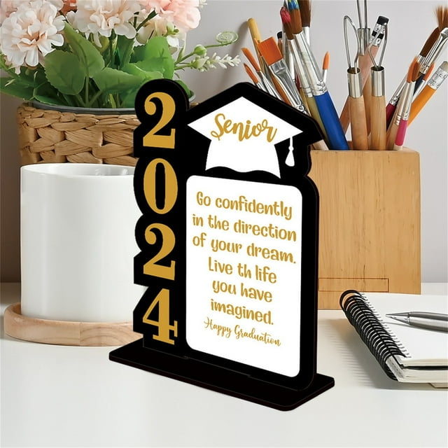 Desktop Decor 2024 Graduation Table Decorations Class Of 2024 Wooden Table Sign Freestanding Centerpieces Table Toppers For High School College Prom Grad Party Supplies Graduation Decorations