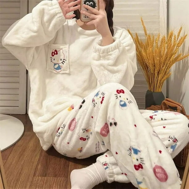 Sanrio-Pijama de Hello Kitty Kuromi My Melody Pochacco para mujer, conjunto de dibujos animados Y2k Kawaii Ins, ropa de casa de felpa para estudiantes, regalos de Anime