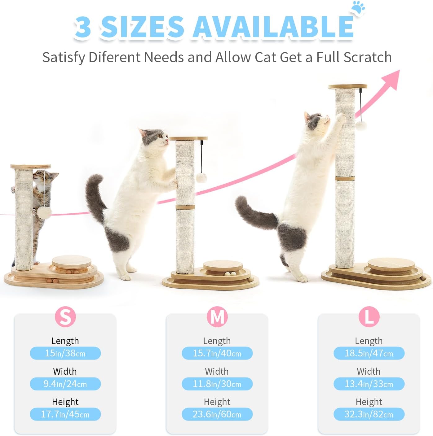 s 32 Inch Tall  Scratching Post with Interactive Ball Track and Sisal Rope for Indoor Cats