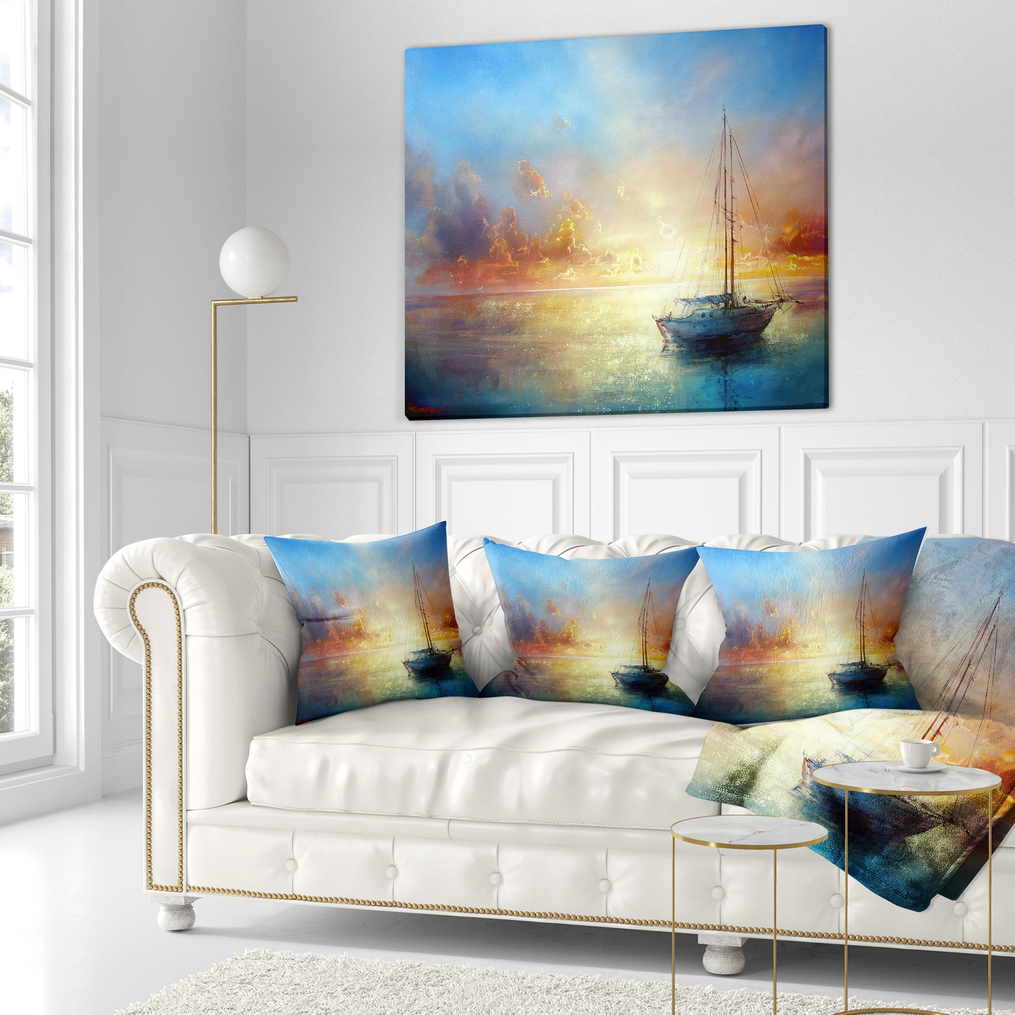 Designart Seascape Pier - Seascape Throw Pillow - 16x16