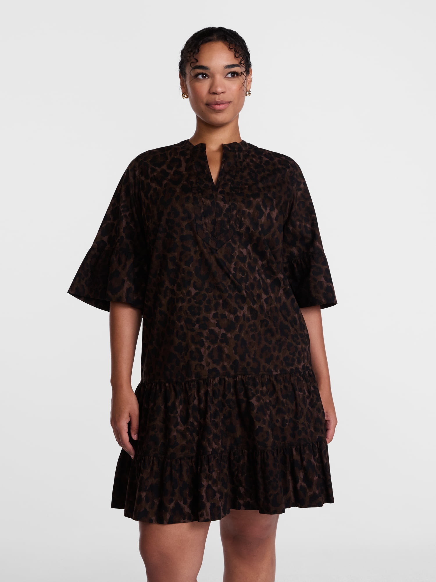 Scenario Women's and Women's Plus V Neck Mini Dress with Flutter Sleeves, Sizes XS-4X