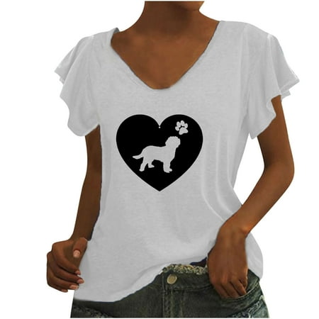 

Long Sleeve Shirts for Women Womens Long Sleeve Tops Women Leisure T-shirt Printed Ruffles Short Sleeve V-Neck Pullover Blouse Tops Workout Tops Workout Tank Tops for Women Clearance White M