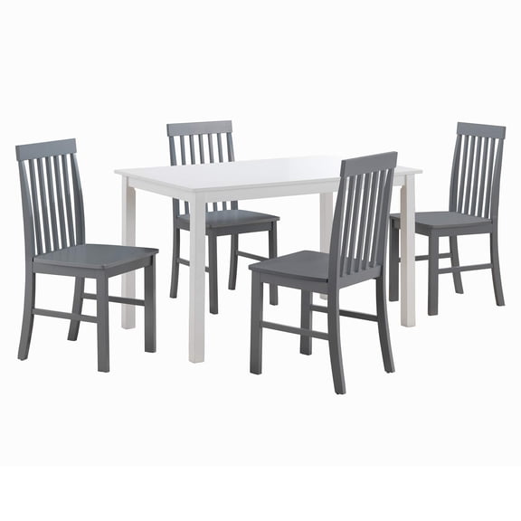 Pemberly Row 5-Piece Modern Wood Dining Set in White and Gray