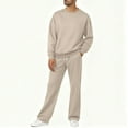 thumbnail image 3 of Jinhomg Outfits for Men 2 Piece Sets Long Sleeve Baggy Sweatshirts and Drawstring Pants Lightweight Crew Neck Pullover Tracksuits Beige,M, 3 of 7