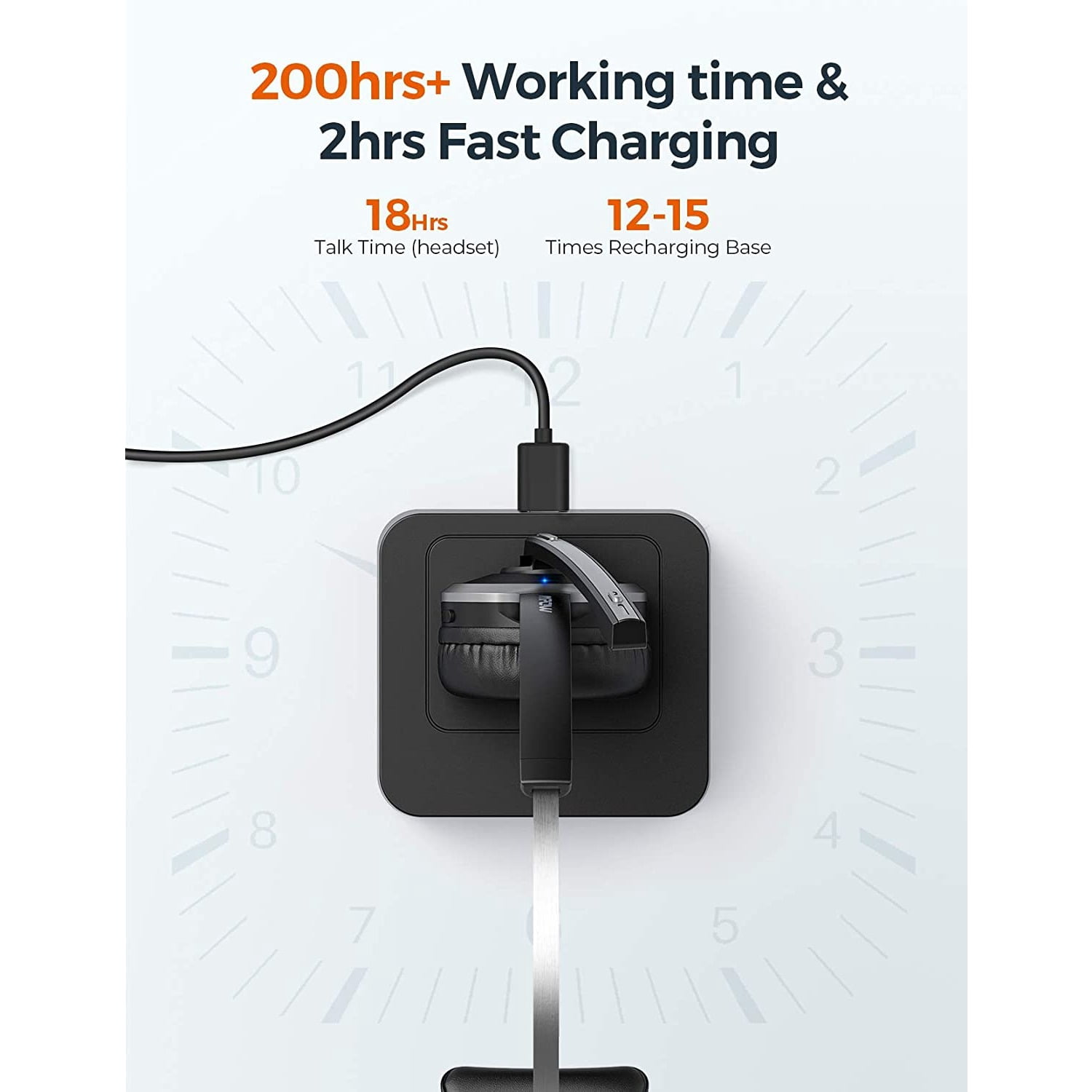 Teetheory Bluetooth Headset with Noise Canceling Microphone, Wireless Headset with Charging Base, Flip-to-Mute Mic, 18H Talk Time, 200H Standby