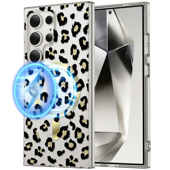 Dteck for Samsung Galaxy S24 Case Cute Leopard Pattern Clear for Women Girls, S24 Magnetic Case Compatible with MagSafe,Transparent Phone Case Cheetah Print Design for S24,Black