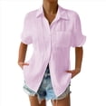 thumbnail image 1 of Camisa Estilo Boyfriend A Rayas Fruncidas para Mujer, Informal, con Cuello Corto, Mangas , Botones y Bolsillo, Color Rosa, Talla 4XL, 1 of 7