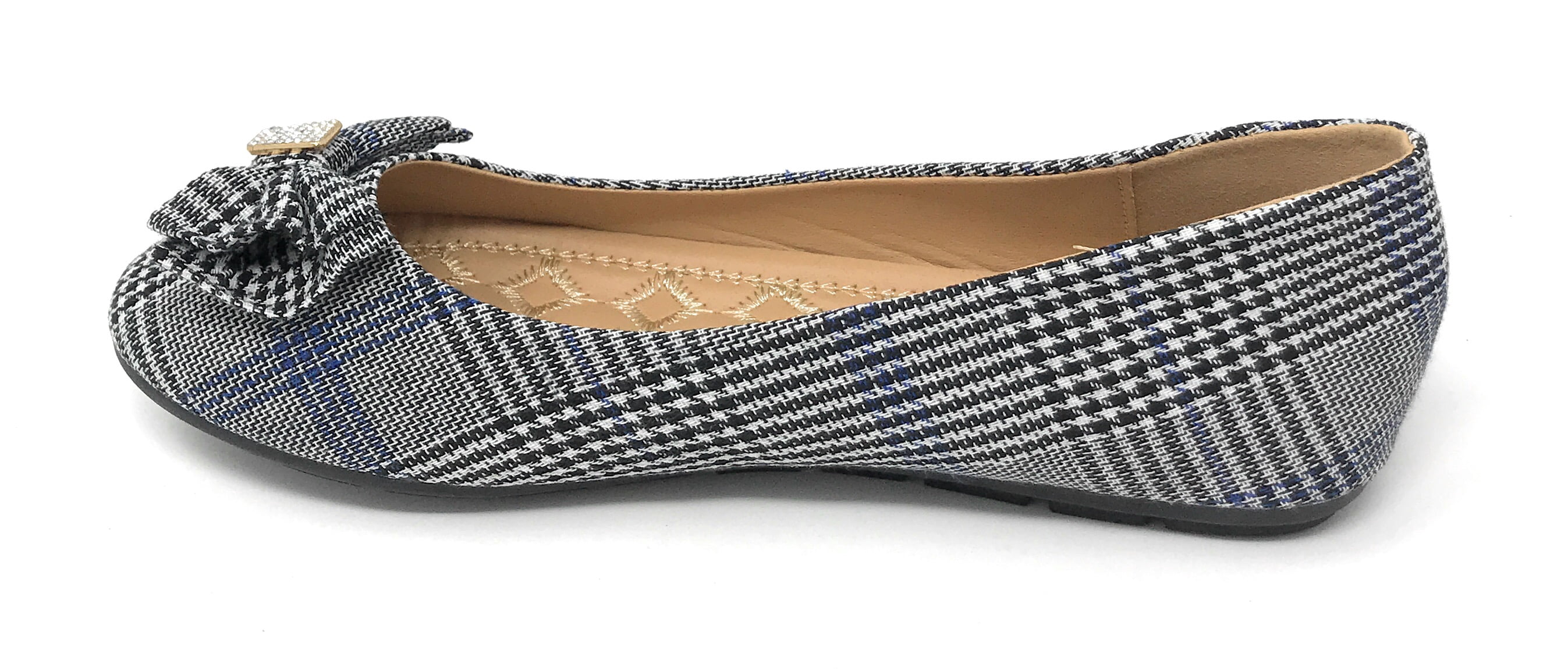Victoria K Women's Glen Plaid Matching Bow With Rhinestone Ballerina Flats