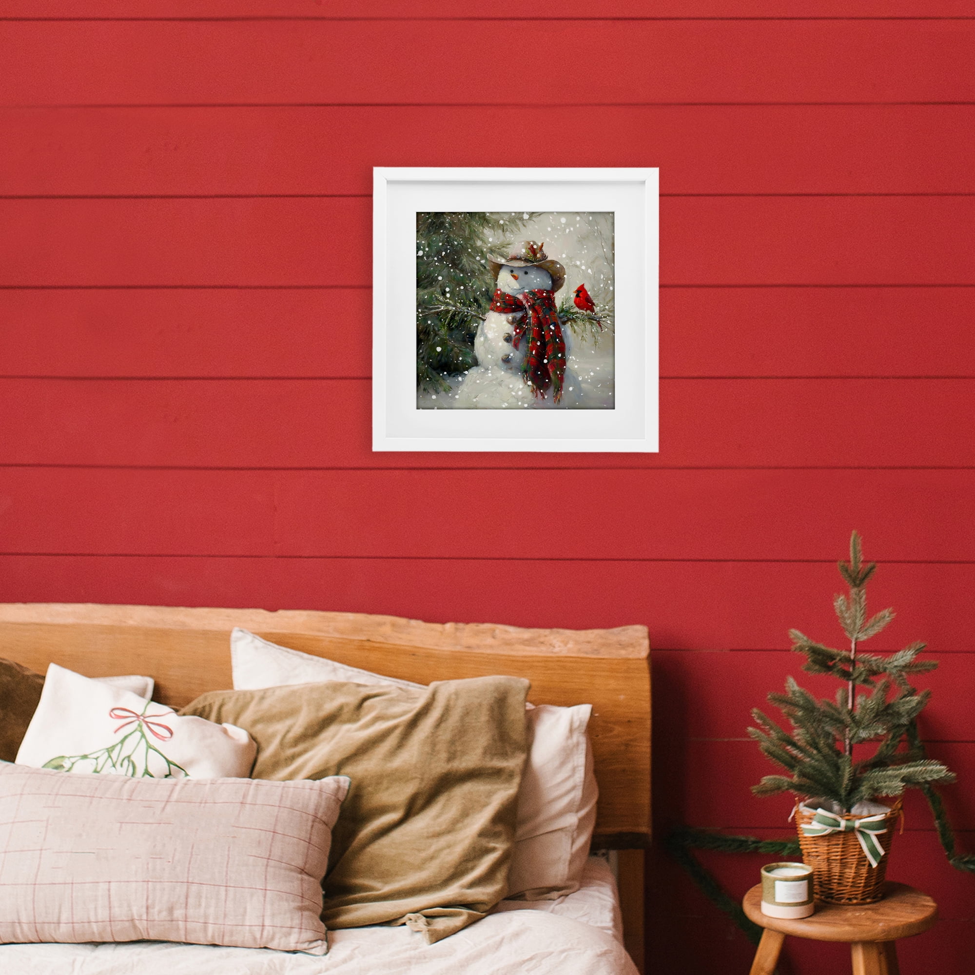 Stupell Industries Cowboy Snowman & Cardinal White Framed Print Under Glass, design by Tina LeCour
