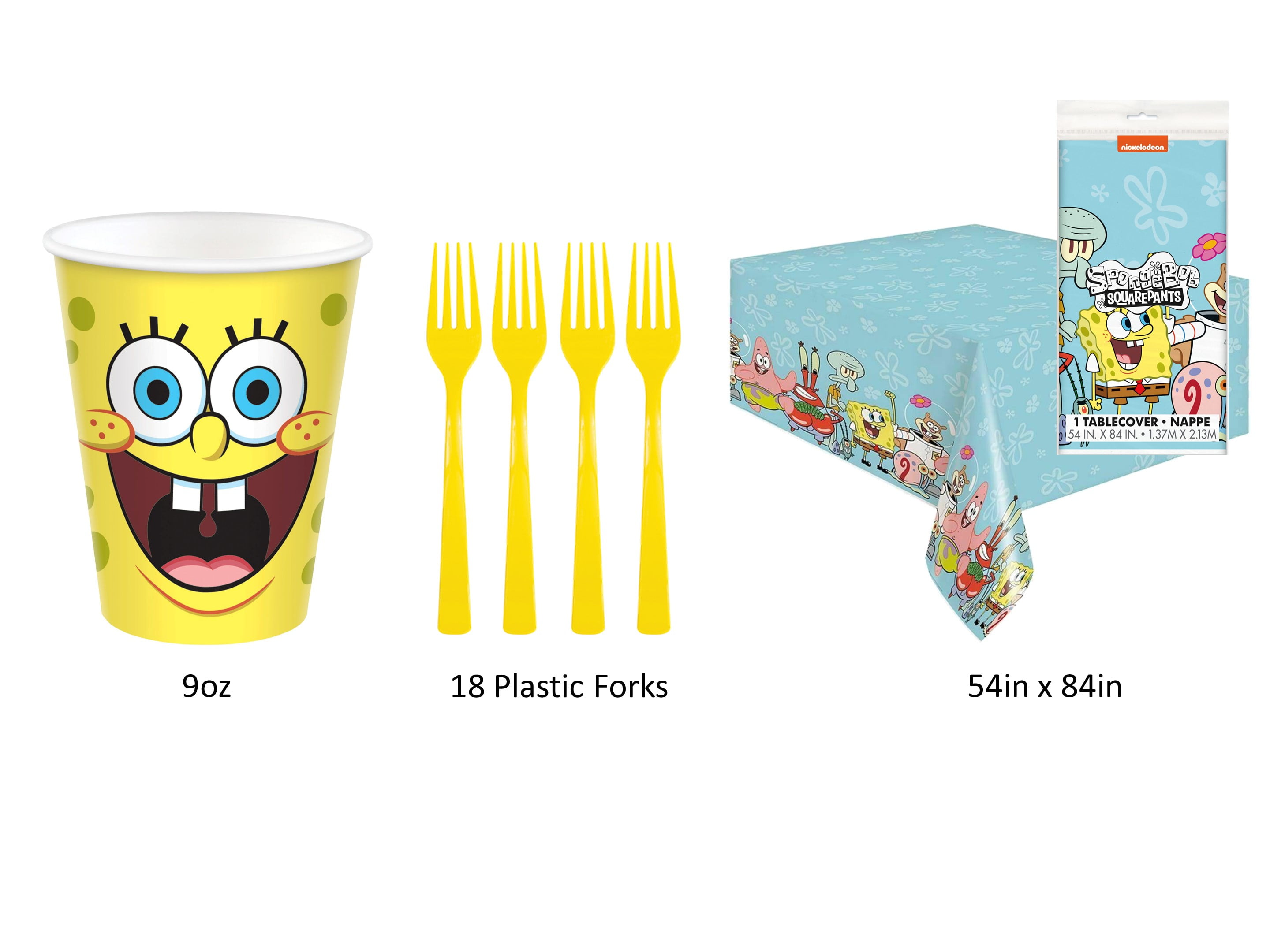 SpongeBob Birthday Party Supplies Bundle Table Set with Plates, Napkins,  Table Cover, Cups, and Forks for 16 Guests 