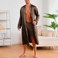 thumbnail image 2 of Men's Luxurious Kimono Robe with Shorts and Tie Belt Silky Satin Bathrobes Lightweight Long Sleeve Soft Sleepwear Set Size 2XL Coffee, 2 of 5