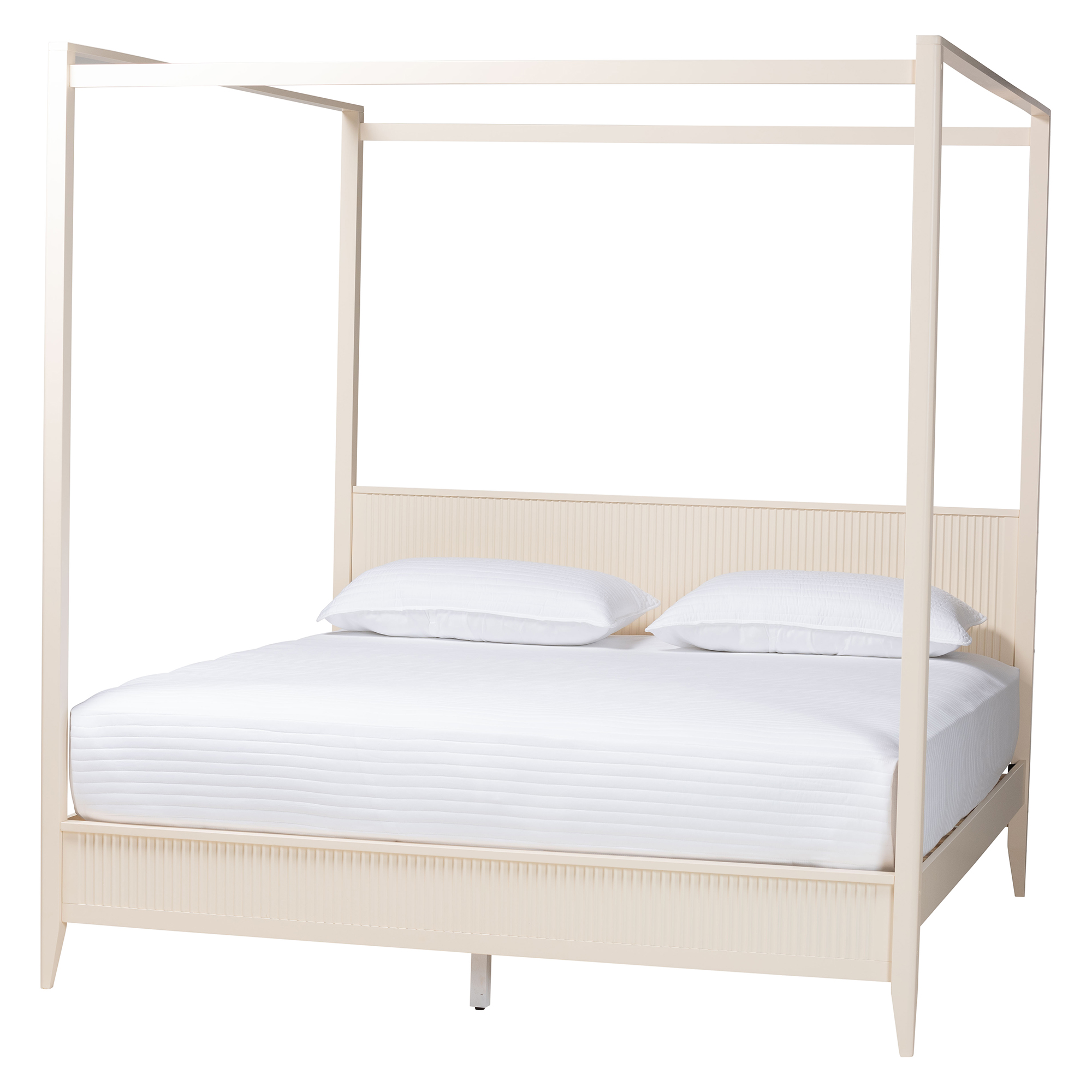 Baxton Studio Primrose Mid-Century Canopy Bed, King, Ivory
