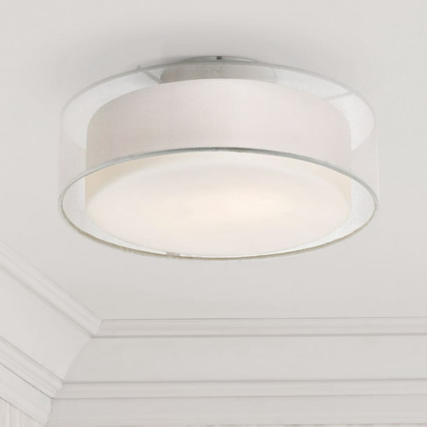 Possini Euro Design Modern Ceiling Light Flush Mount Fixture Sheer Opal White Dual Drum Shade 12 1 2 Wide For Bedroom Hallway Com - 12 Wide Ceiling Light Fixture