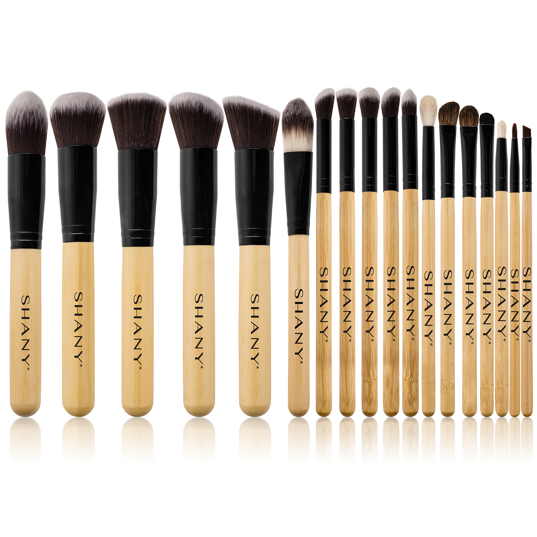 SHANY Artisan’s Easel Bamboo – Elite Cosmetics Brush Collection - Complete Kabuki Makeup Brush Set with Standing Convertible Brush Holder - Bamboo -18 pcs