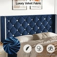thumbnail image 4 of 4 EVER WINNER Queen Bed Frame, Velvet Upholstered Platform Bed Frame with Diamond Tufted Headboard and Wingback, Blue, 4 of 7