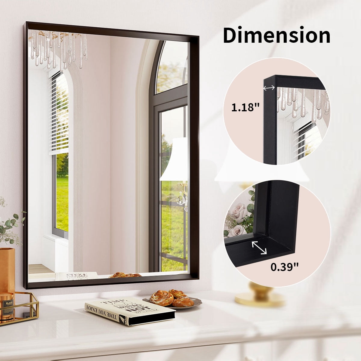 Gleamira 20"x28" Rectangular Bathroom Mirror Wall Vanity Mirror with Deep Frame, Black