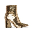 thumbnail image 2 of MADDEN GIRL Womens Gold Sequined Cody Pointed Toe Block Heel Zip-Up Booties 6 M, 2 of 4
