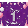thumbnail image 4 of Purple Backdrop Banner with Glittery Happy 1st Birthday Text Balloons Gifts and Star Elements Birthday Party Decoration Photography Props Party Supplies, 4 of 8