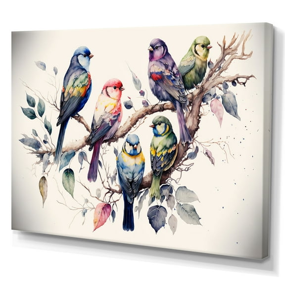 Designart Multicolor Birds On Plum Blossoms Tree XVIII Canvas Wall Art