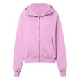 thumbnail image 4 of Telankuip Zip up Hoodies for Womens Casual Relaxed Fit Solid Color Hooded Sweatshirts with Thumbholes and Pockets Autumn and Winter Outerwear Full Zipper Jackes Pink XL, 4 of 6
