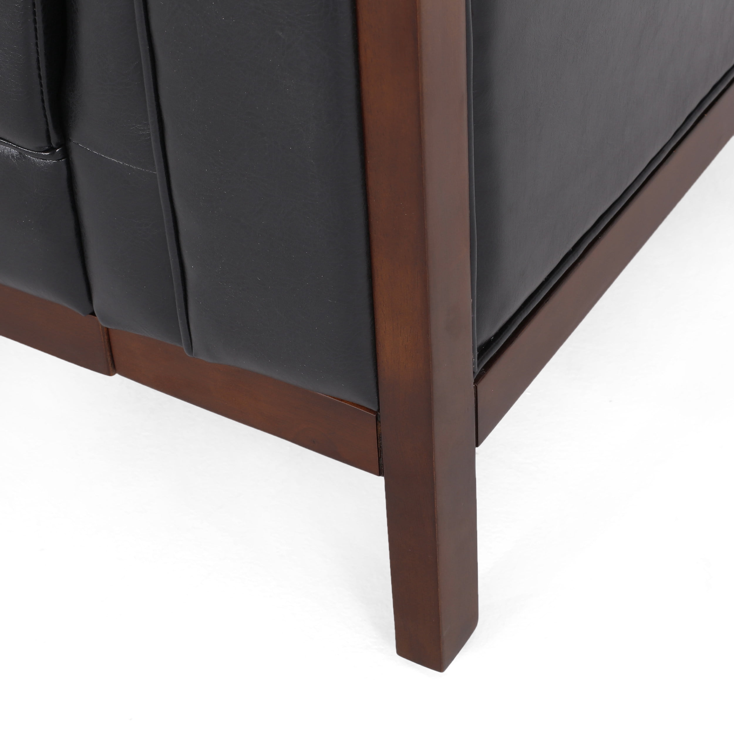 Noble House Tamarisk Sofa, Midnight Black and Espresso Faux Leather