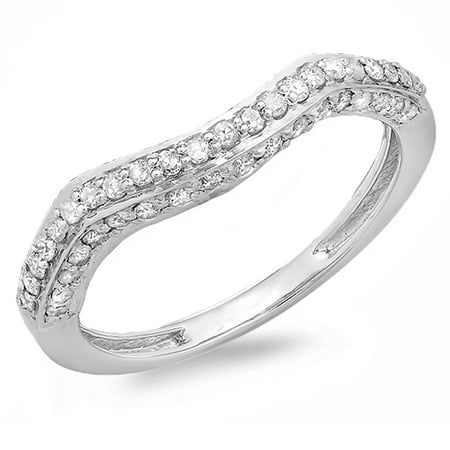 18k 18k Wg Ring - Dazzlingrock Collection 0.45 Carat (ctw) 18K Round Diamond Contour Wedding Stackable Band Ring 1/2 CT, White Gold, Size 8