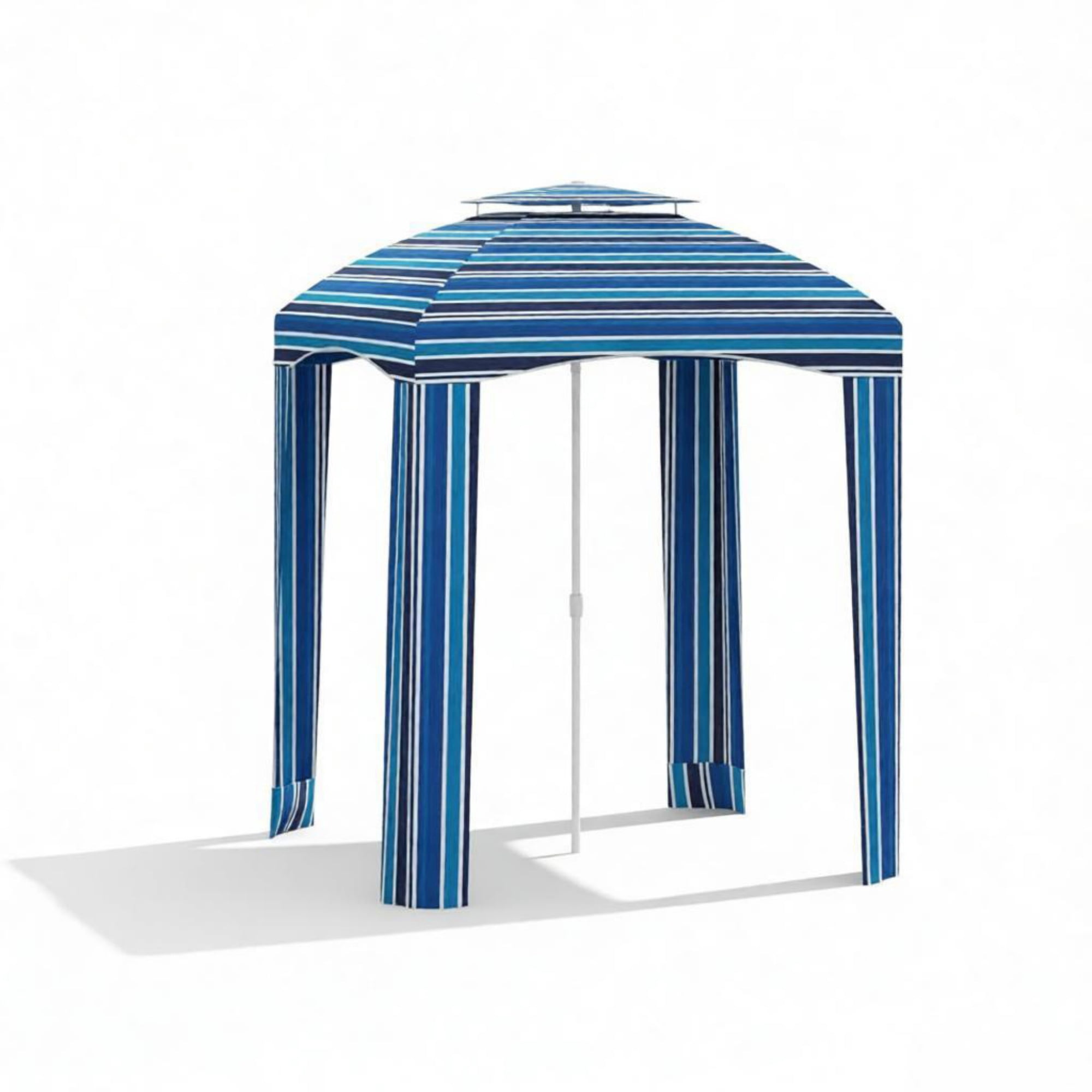 Travel Beach Umbrella with Side Walls, Air Vents, Ruffles and Carry Bag, Blue Stripe 5.8ft x 5.8ft